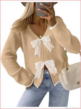 Tie Front Bow Chunky Knit Long Sleeve Cardigan Sweater